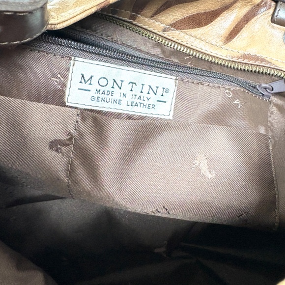 bag tote shoulder large MONTINI leather brown tan sack travel 18x14x12 unlined - Picture 6 of 16